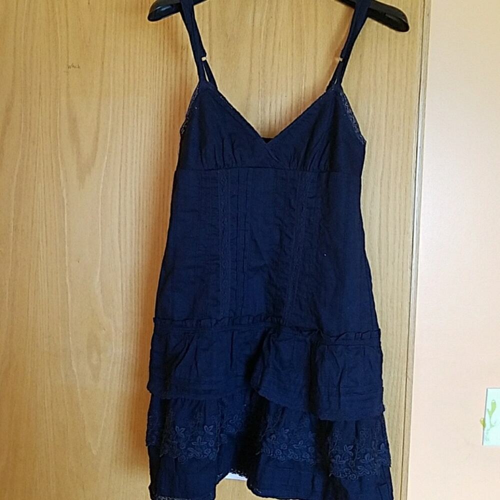Vintage Abercrombie and Fitch Navy lace trimmed summer dress Sz XS